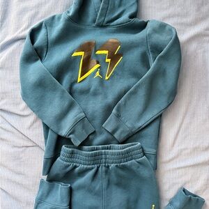 Nike Teal Tracksuit with Yellow and Brown Lightning Design